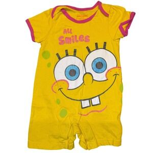 Nickelodeon SpongeBob SquarePants Baby Romper Yellow All Smiles Pink Trim 12M